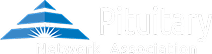 Blue triangular logo with white rays on the left, next to the text "Pituitary Network Association" on a light background.