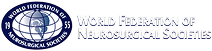 Logo of the World Federation of Neurosurgical Societies, featuring a globe with a snake around a staff and the organization's name in a blue ring.